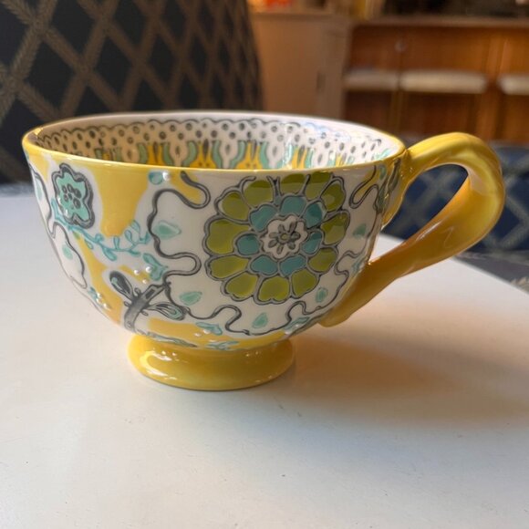 Anthropologie Other - Anthropologie Elka Ayaka Footed Yellow Floral Mug Twisted Handle